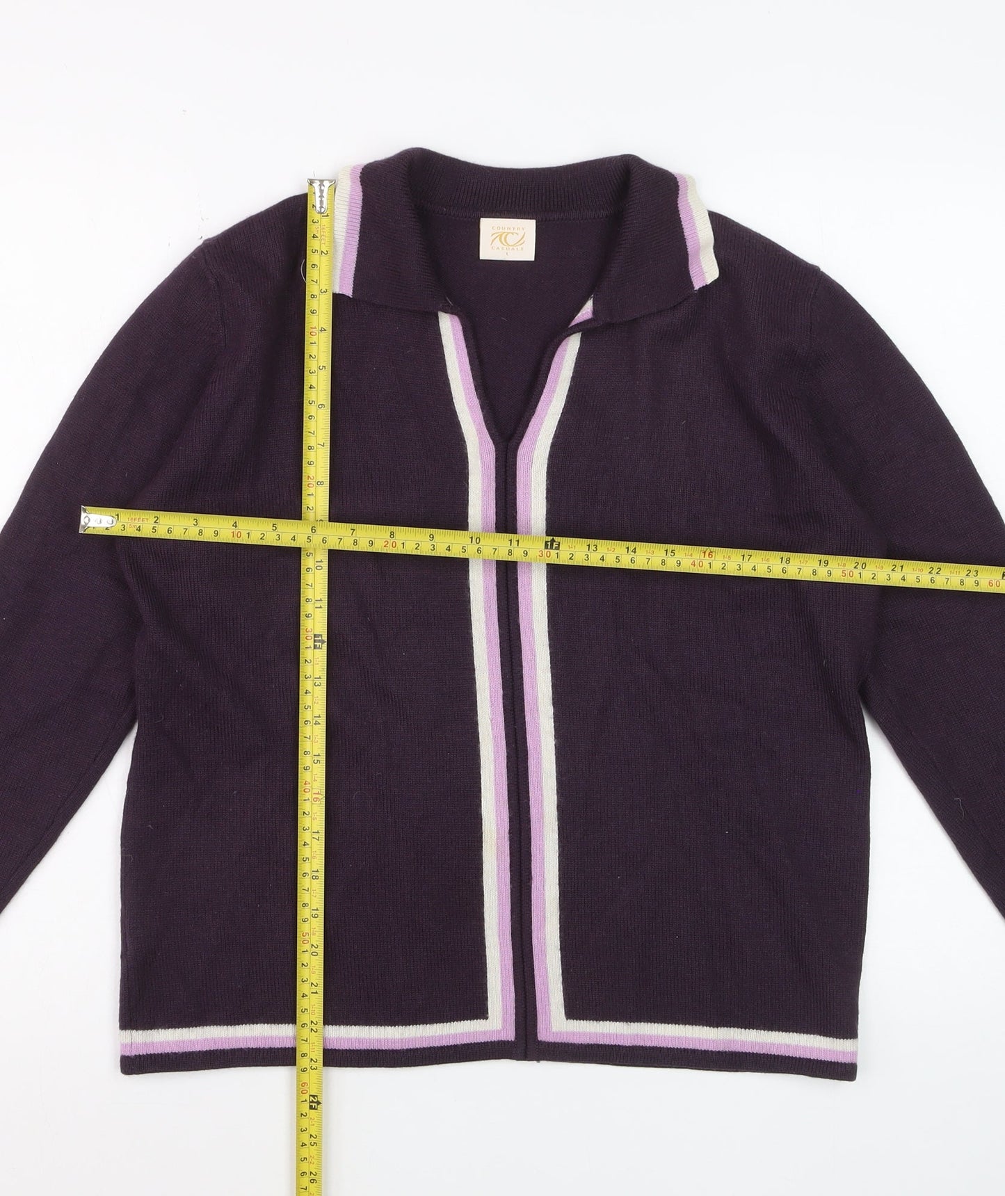 Country Casuals Women Purple Wool Blend Collared Cardigan L