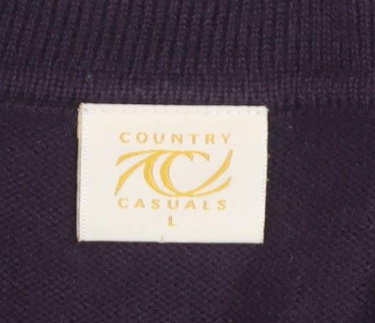Country Casuals Women Purple Wool Blend Collared Cardigan L