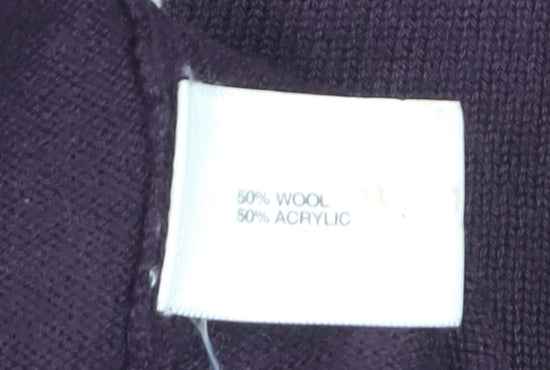 Country Casuals Women Purple Wool Blend Collared Cardigan L