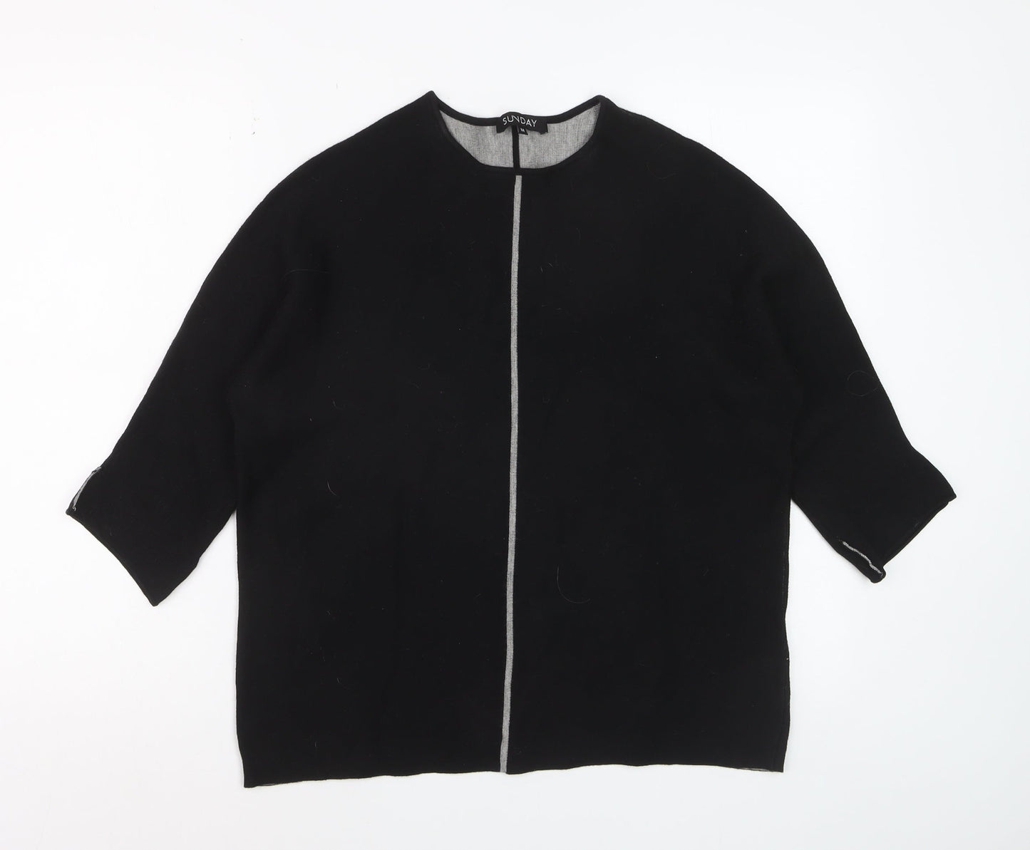 Sunday Womens Black Wool Blend 3/4 Sleeve Open Cardigan M