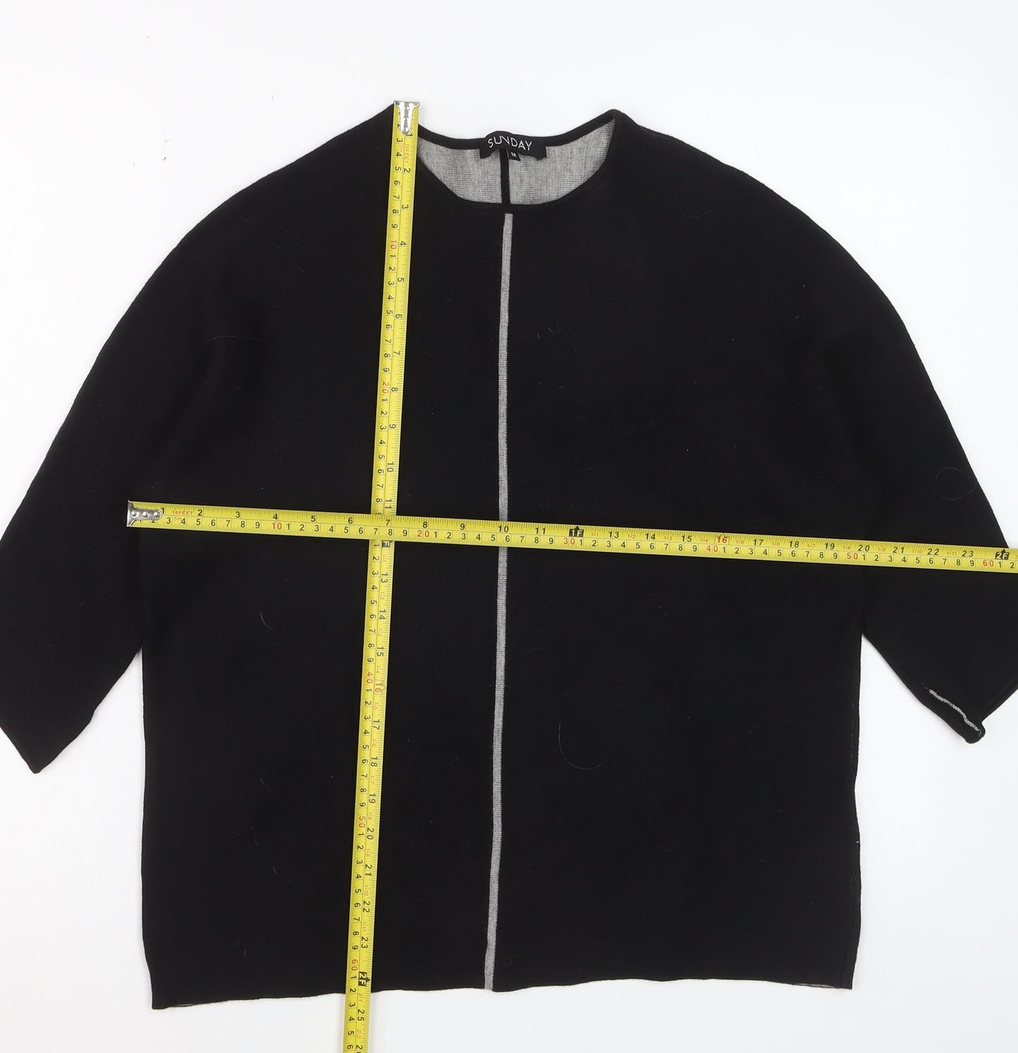 Sunday Womens Black Wool Blend 3/4 Sleeve Open Cardigan M