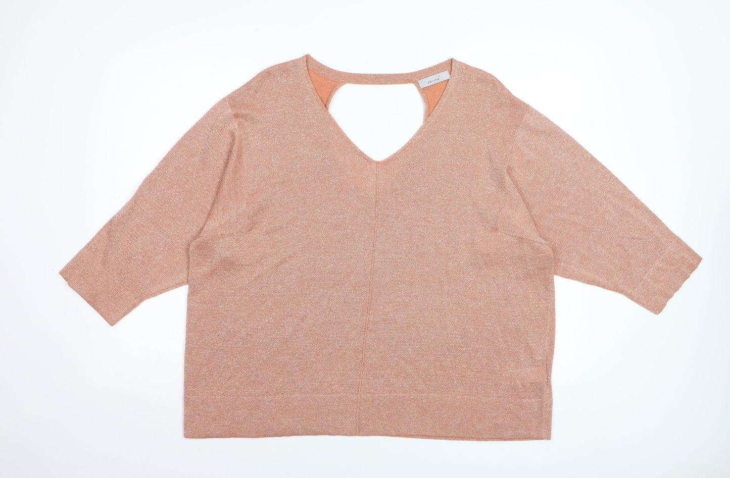Marks and Spencer Women’s Brown V-Neck 3/4 Sleeve Relaxed Knit Jumper Size 20