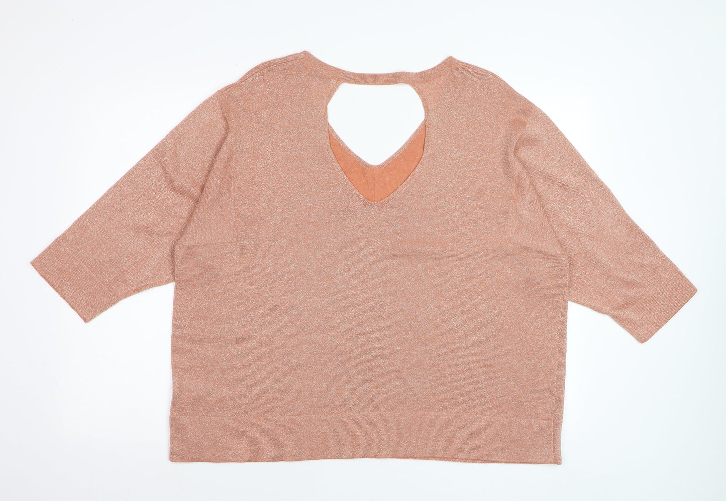 Marks and Spencer Women’s Brown V-Neck 3/4 Sleeve Relaxed Knit Jumper Size 20