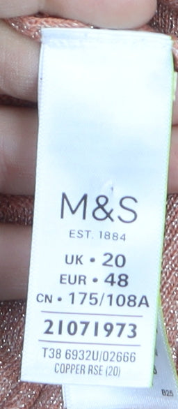 Marks and Spencer Women’s Brown V-Neck 3/4 Sleeve Relaxed Knit Jumper Size 20