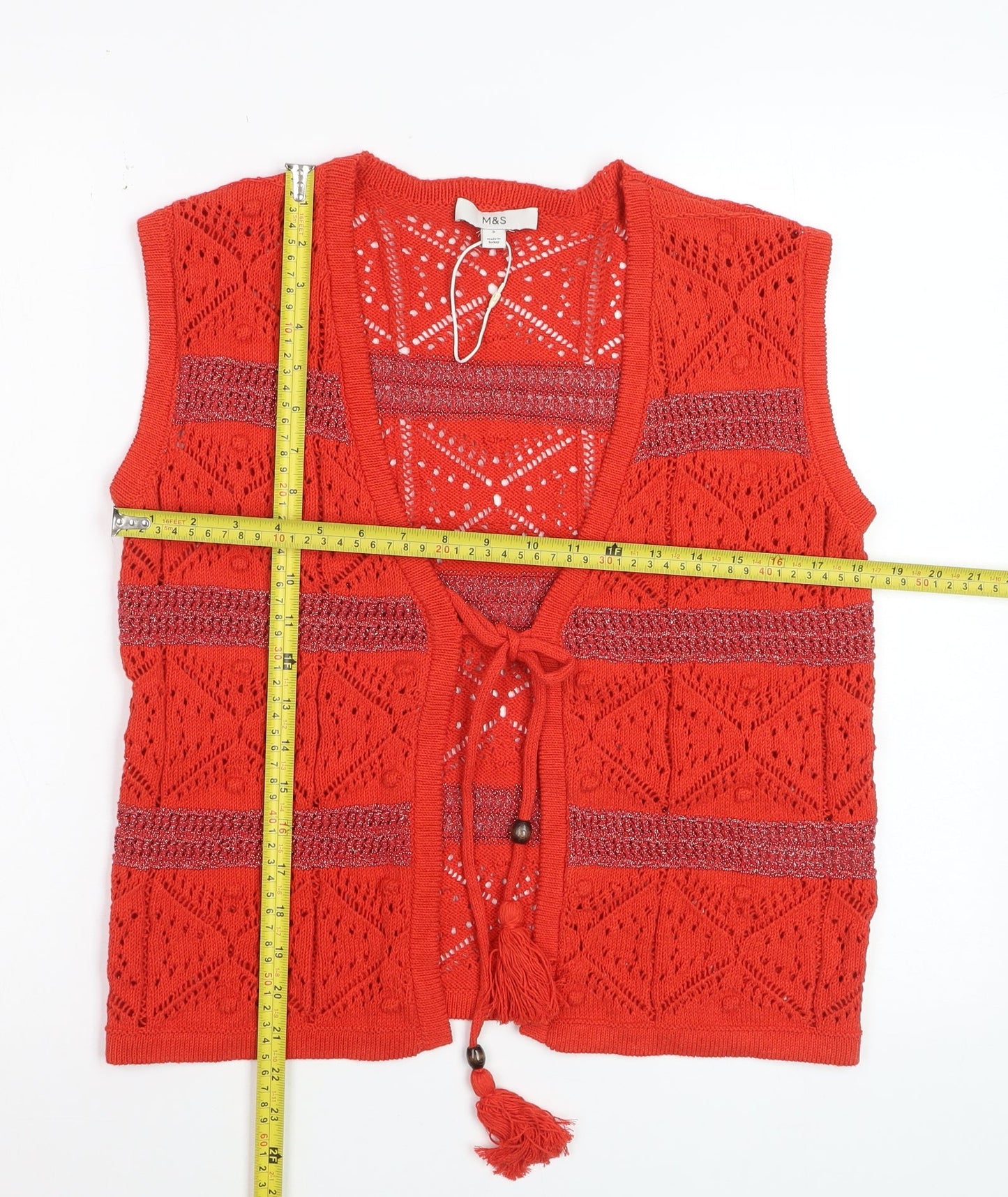 Marks and Spencer Women’s Red Open-Knit Tasselled Vest Size S