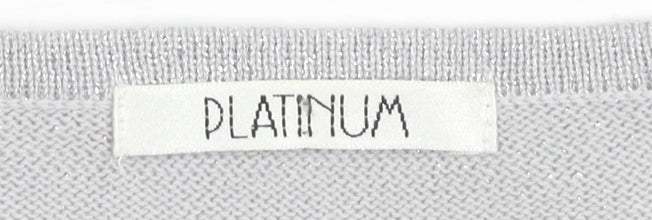 Platinum Women Silver L Knit Pullover Jumper with Fringe 3/4 Sleeves