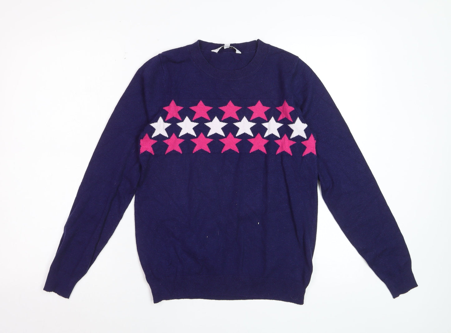 Amara Reya Women's Navy Star Crew Neck Jumper Size S Viscose Blend