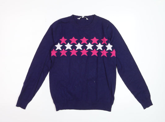 Amara Reya Women's Navy Star Crew Neck Jumper Size S Viscose Blend