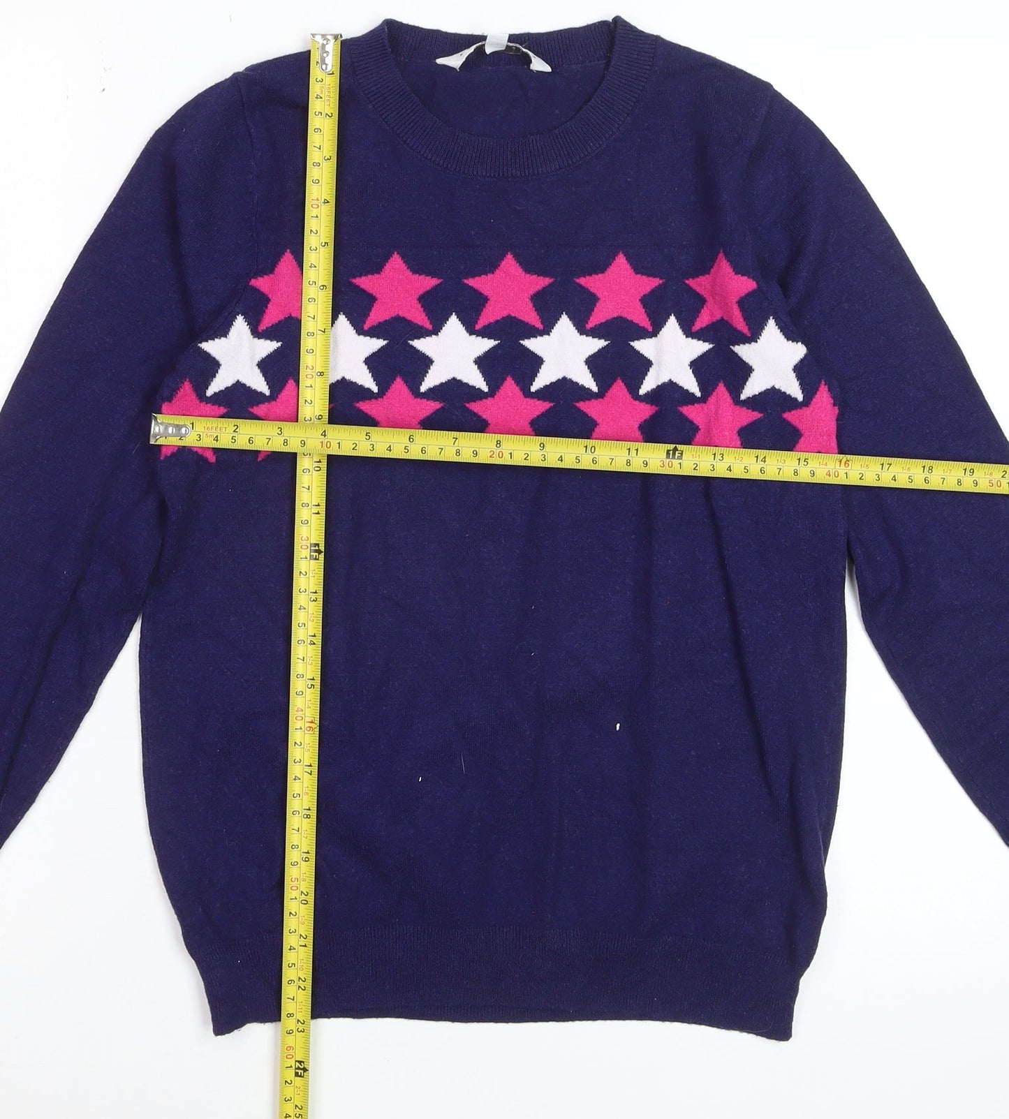 Amara Reya Women's Navy Star Crew Neck Jumper Size S Viscose Blend