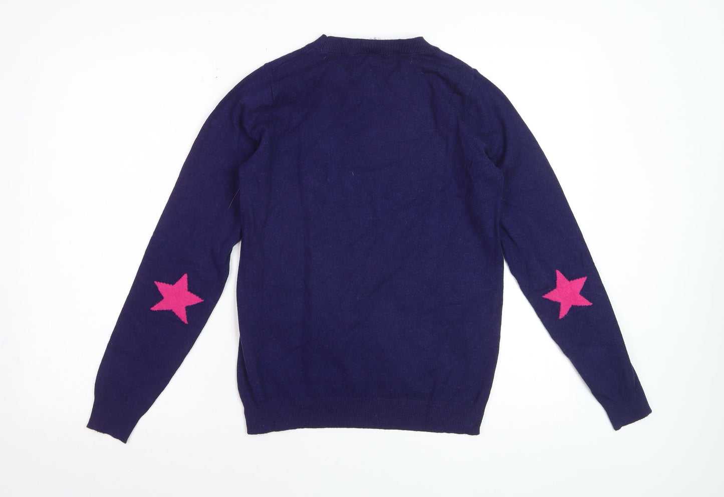Amara Reya Women's Navy Star Crew Neck Jumper Size S Viscose Blend