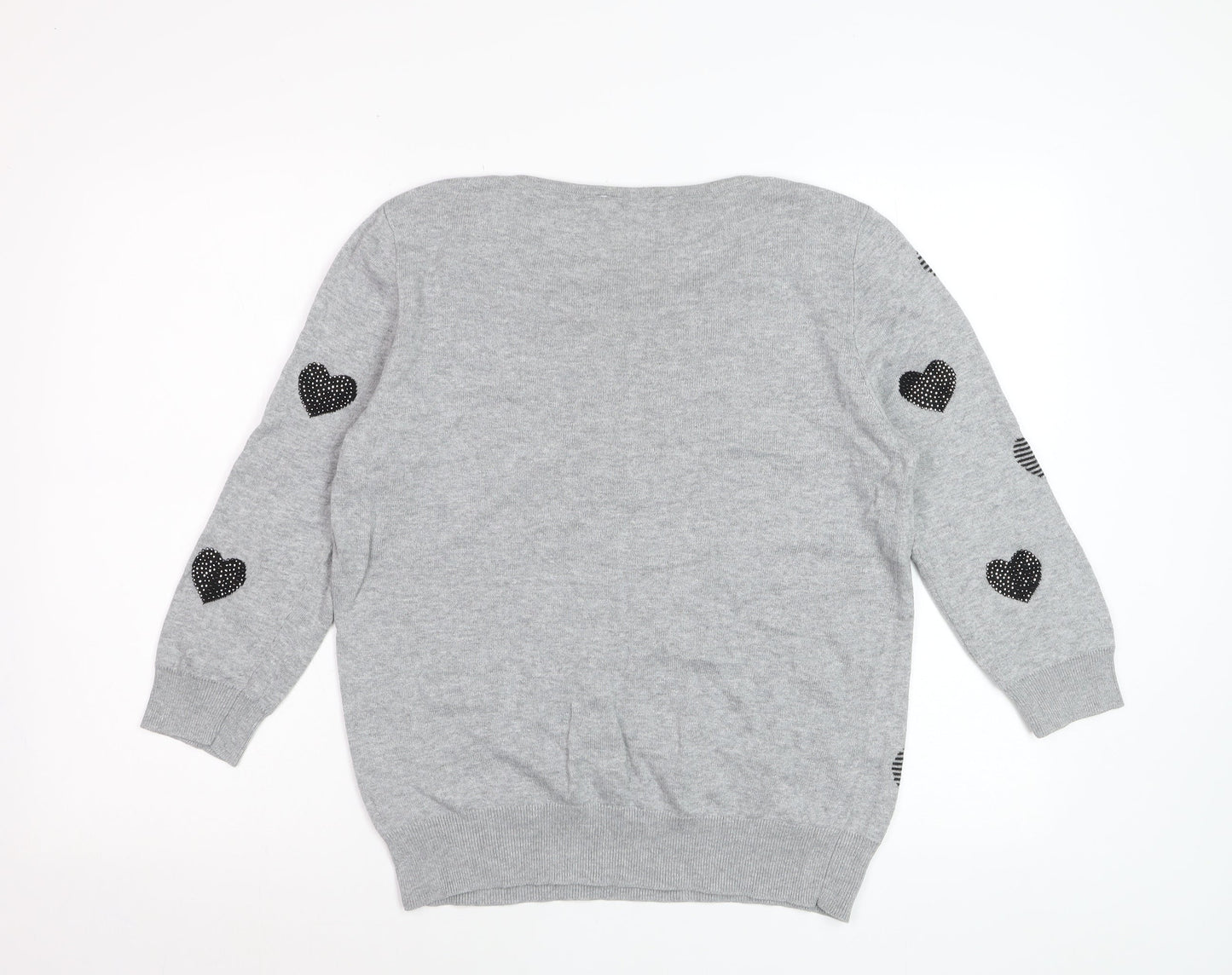 BHS Women’s Grey Heart Print Cotton Viscose Pullover Jumper Size 12