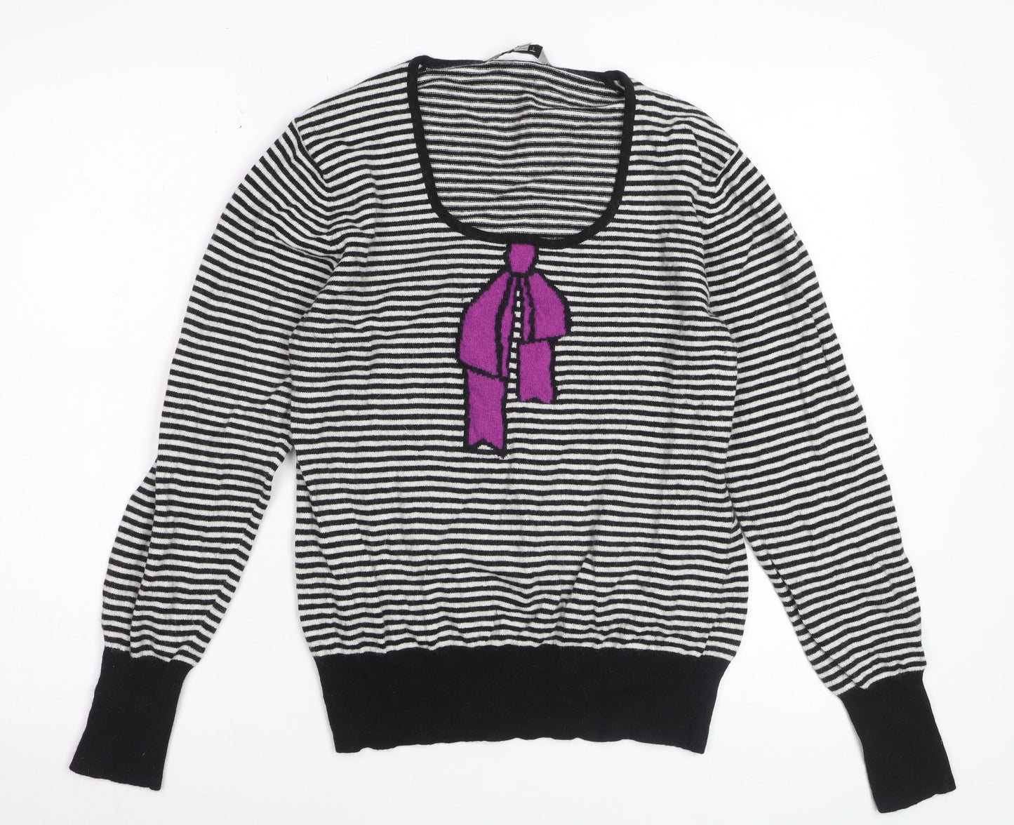 EAST Women’s Black Striped Scoop Neck Bow Jumper Size 18