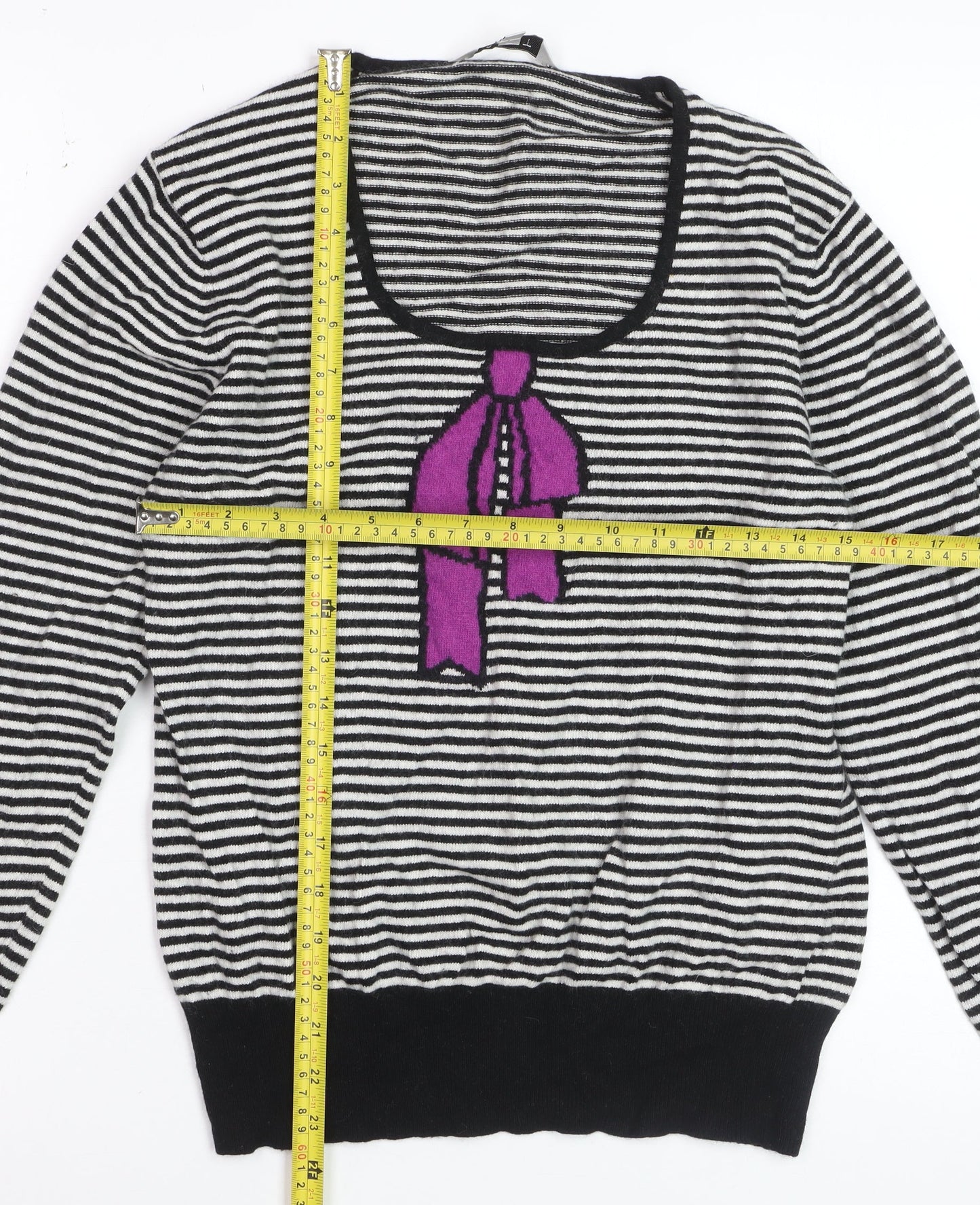 EAST Women’s Black Striped Scoop Neck Bow Jumper Size 18