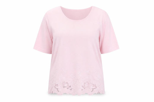 Talisa Women Pink Embroidered Short Sleeve Knit T-Shirt XL