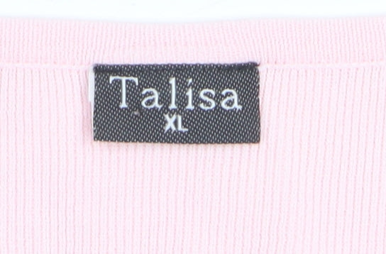 Talisa Women Pink Embroidered Short Sleeve Knit T-Shirt XL