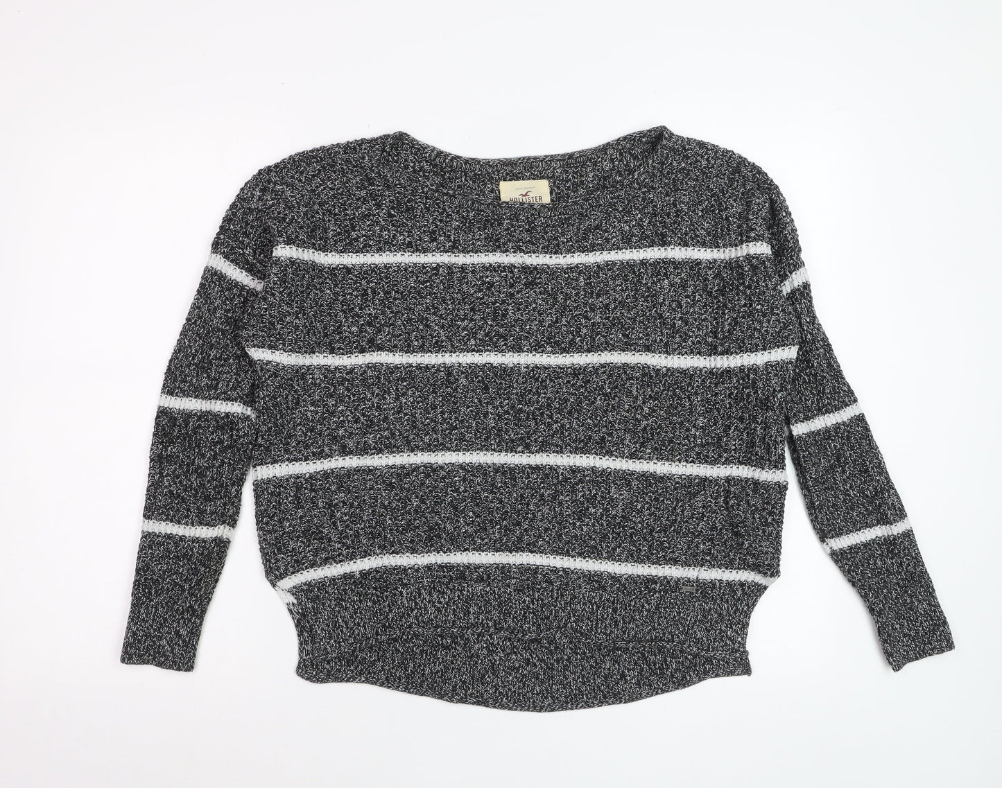 Hollister Womens Grey Striped Chunky-Knit Pullover Jumper Small