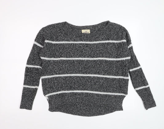 Hollister Womens Grey Striped Chunky-Knit Pullover Jumper Small