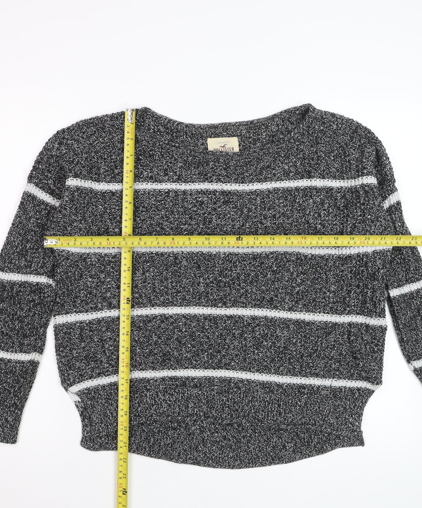 Hollister Womens Grey Striped Chunky-Knit Pullover Jumper Small