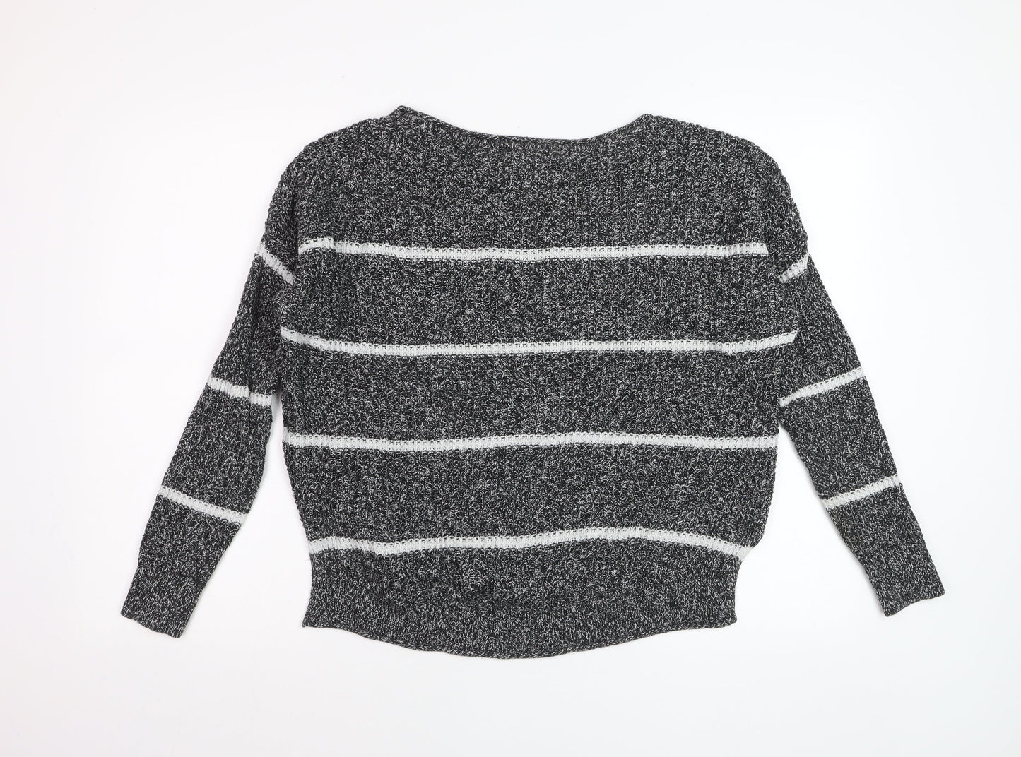 Hollister Womens Grey Striped Chunky-Knit Pullover Jumper Small