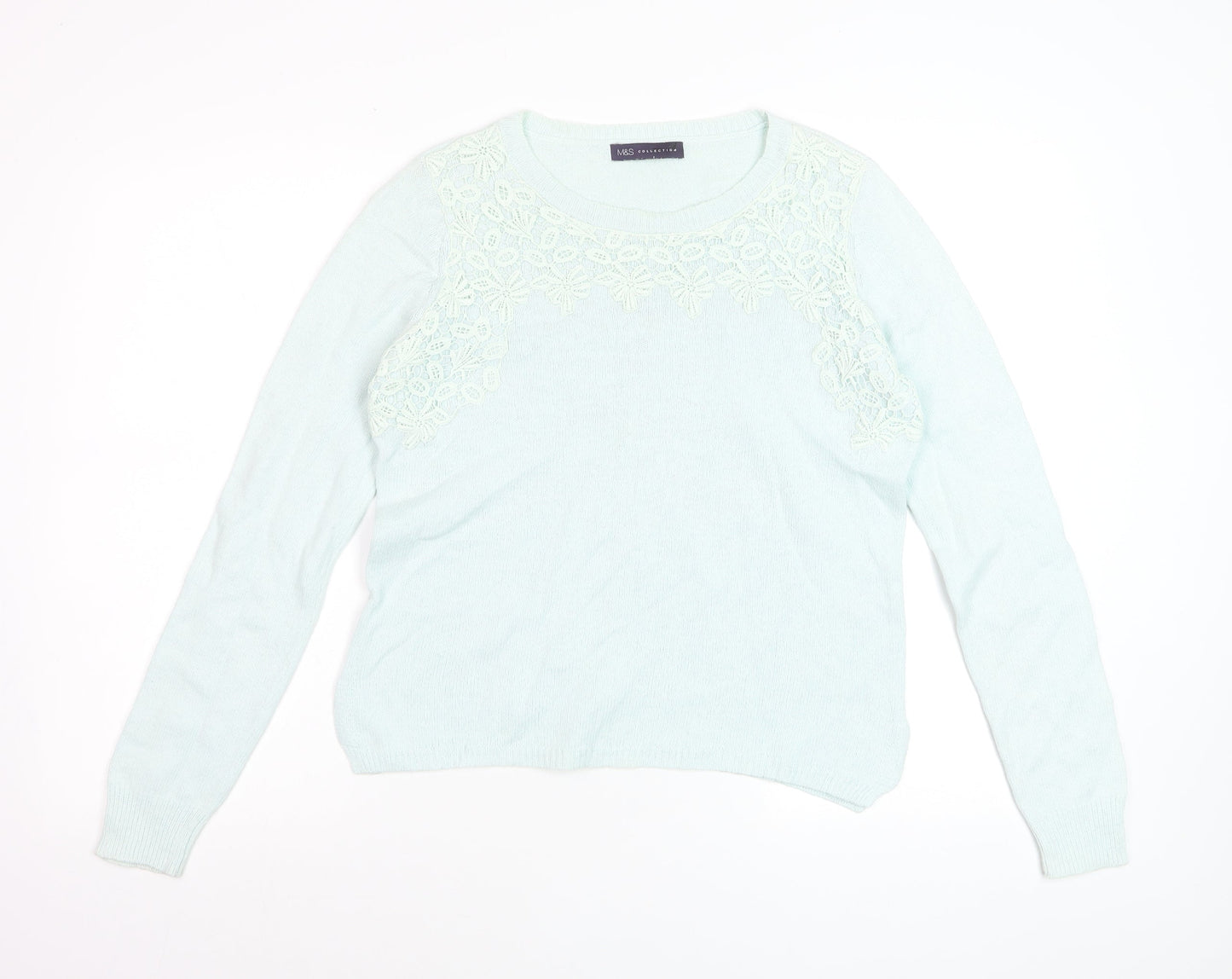 Marks and Spencer Womens Blue Crew Neck Embroidered Pullover Jumper Size 12