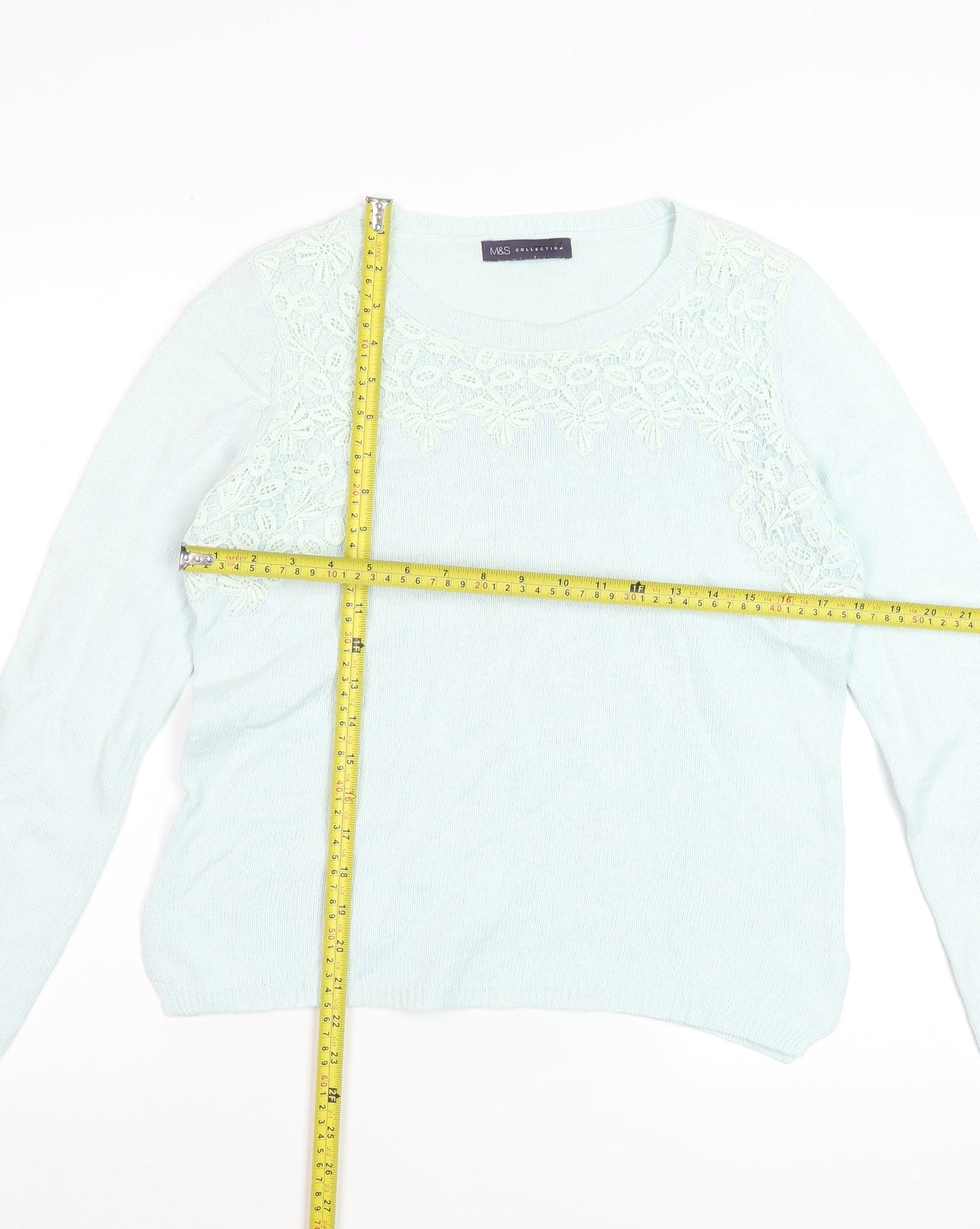 Marks and Spencer Womens Blue Crew Neck Embroidered Pullover Jumper Size 12