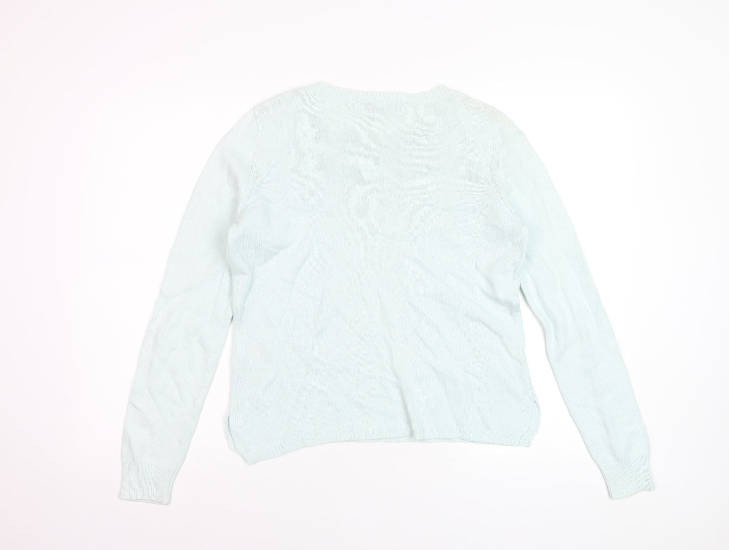 Marks and Spencer Womens Blue Crew Neck Embroidered Pullover Jumper Size 12