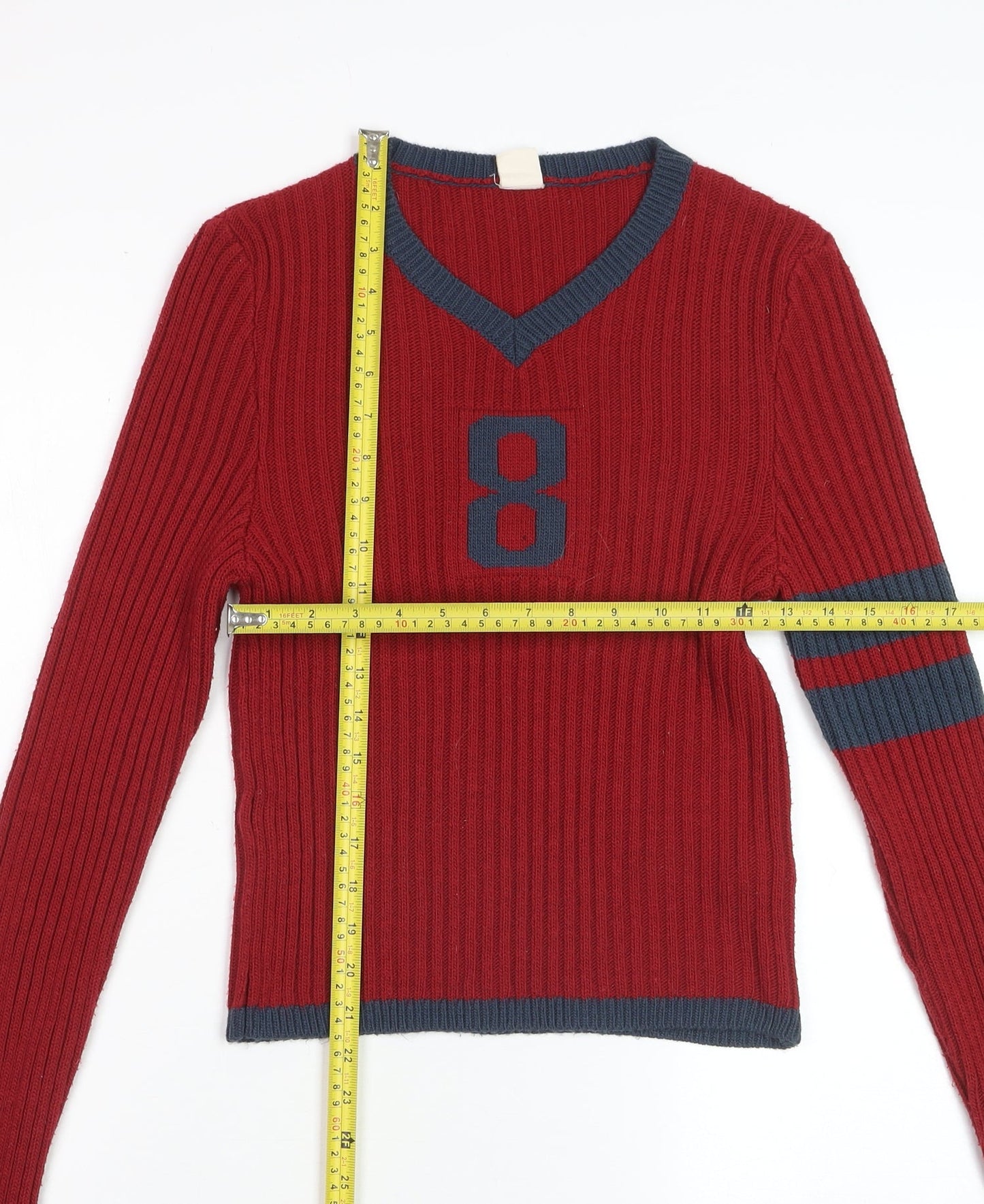 Urban Outfitters Women's Red V-Neck Knit Pullover Jumper Size M
