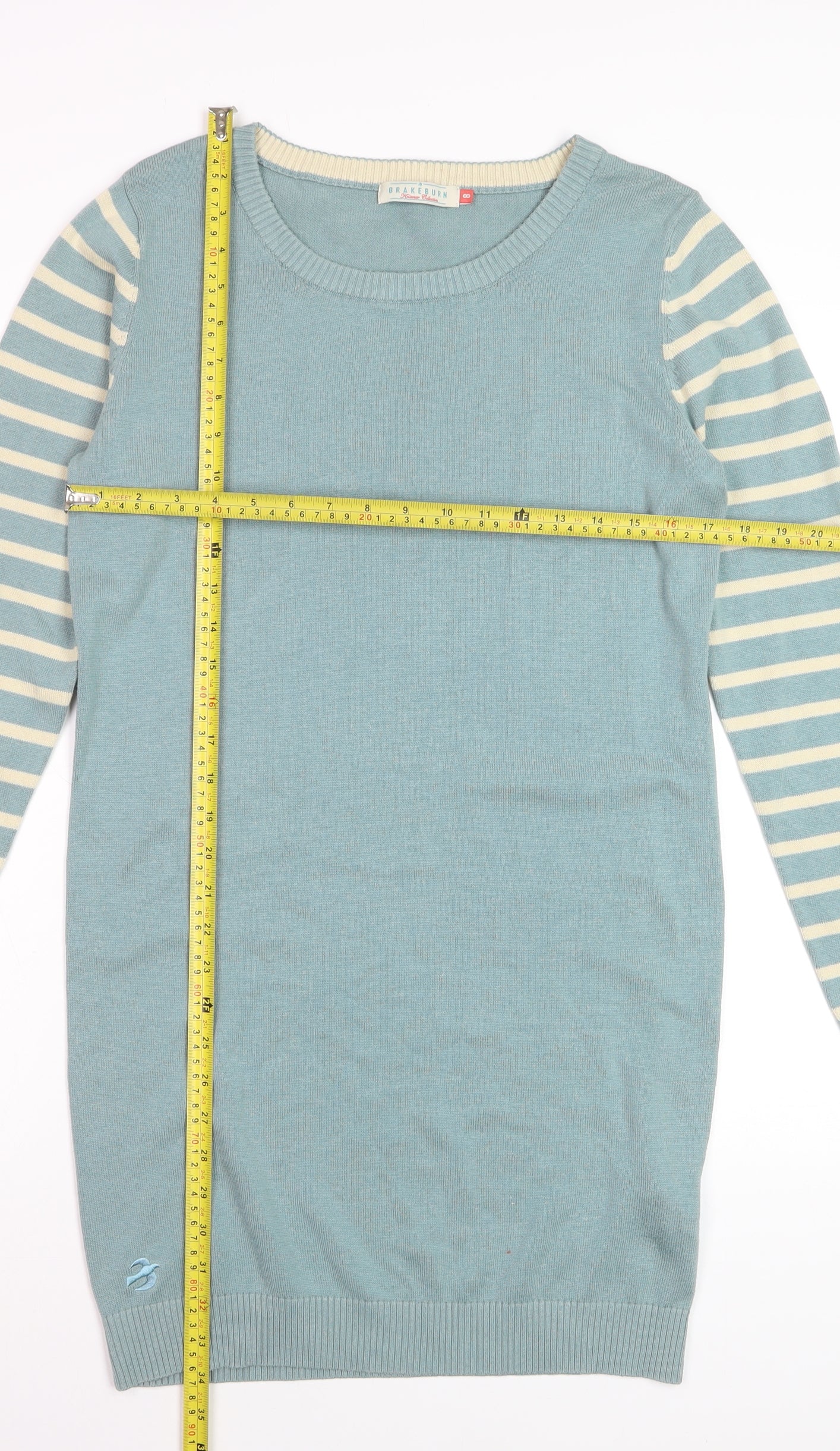 Brakeburn Women's Blue Striped Jumper Dress Size 8 Knitwear Casual