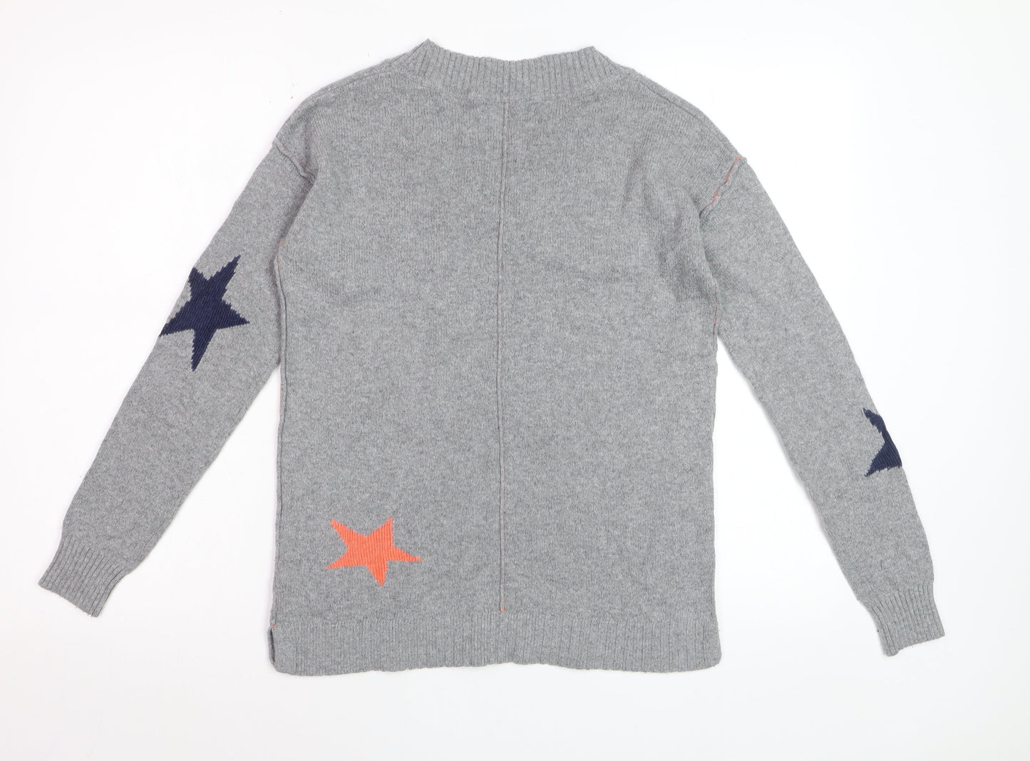 White Stuff Womens Grey Star V-Neck Merino Wool Jumper Size 8