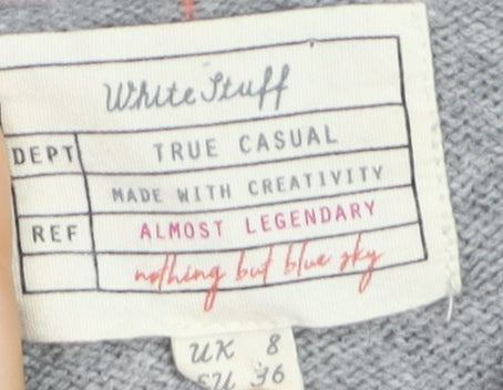 White Stuff Womens Grey Star V-Neck Merino Wool Jumper Size 8