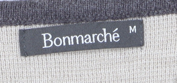 Bonmarché Women's Grey Striped Long Sleeve Open Knit Cardigan M