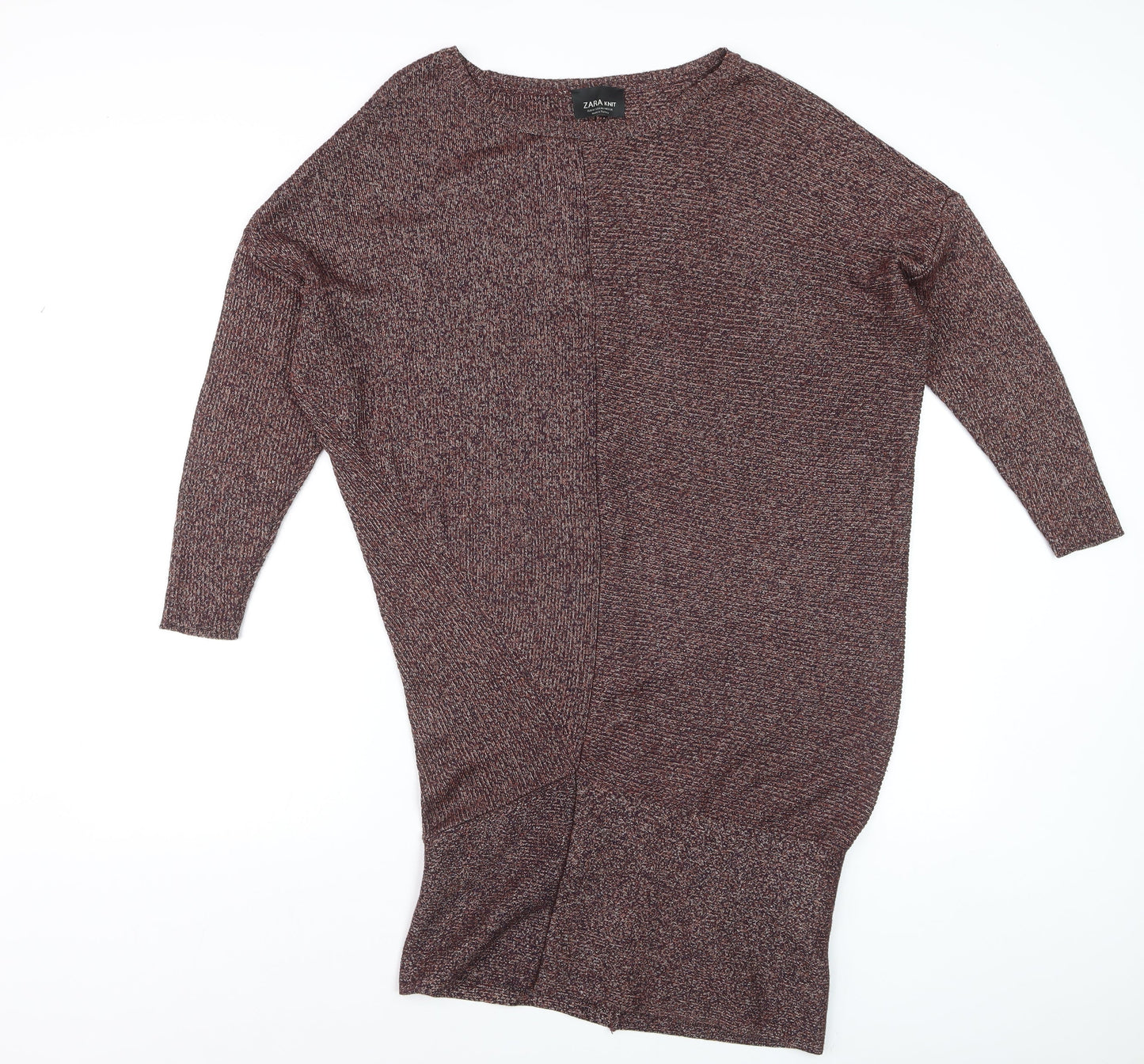 Zara Women Brown Knit Jumper Dress Size 12 Long Sleeve Viscose Blend
