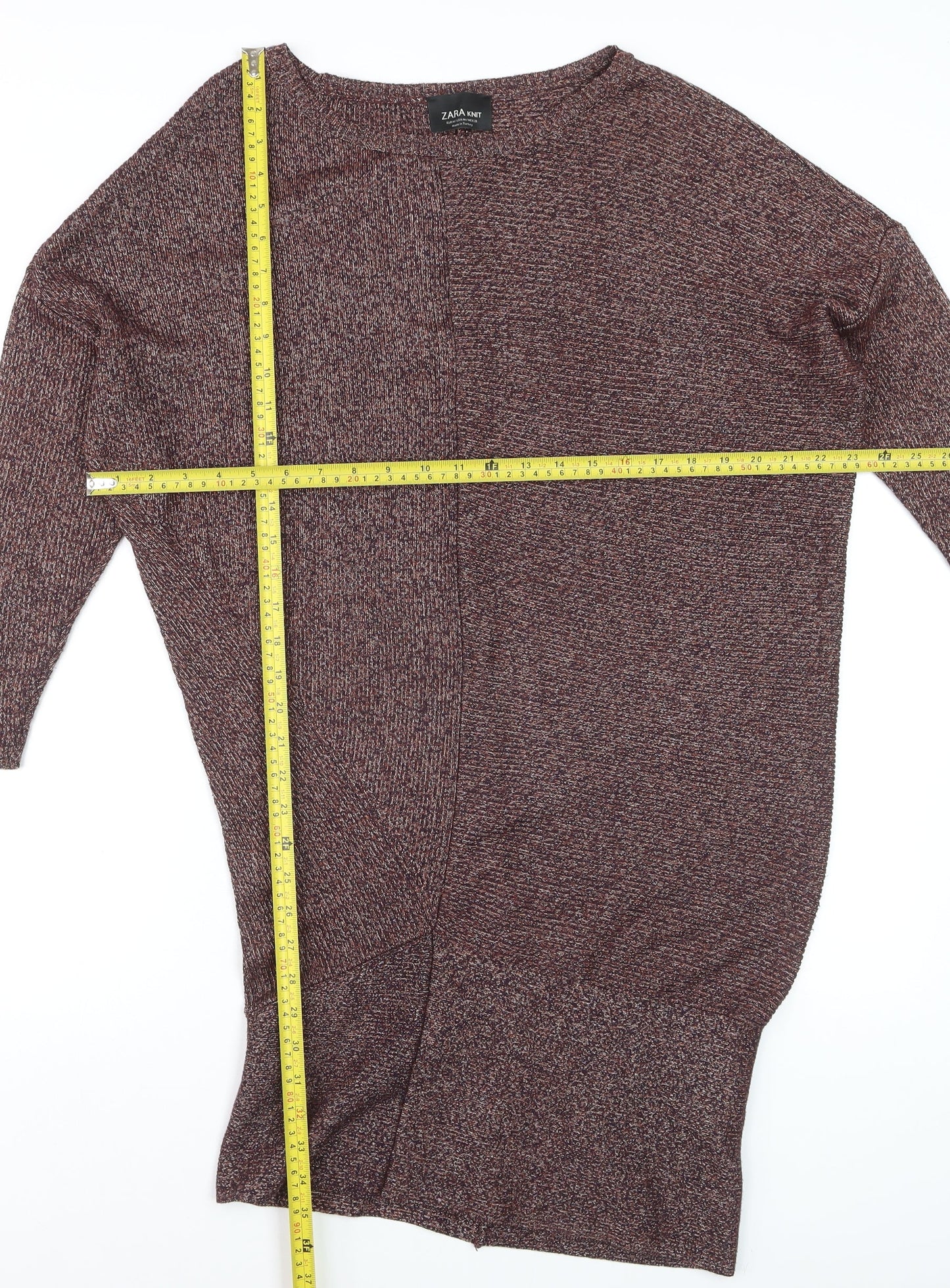 Zara Women Brown Knit Jumper Dress Size 12 Long Sleeve Viscose Blend