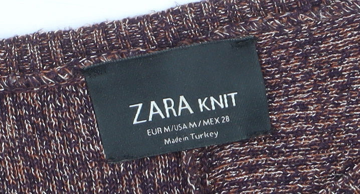 Zara Women Brown Knit Jumper Dress Size 12 Long Sleeve Viscose Blend