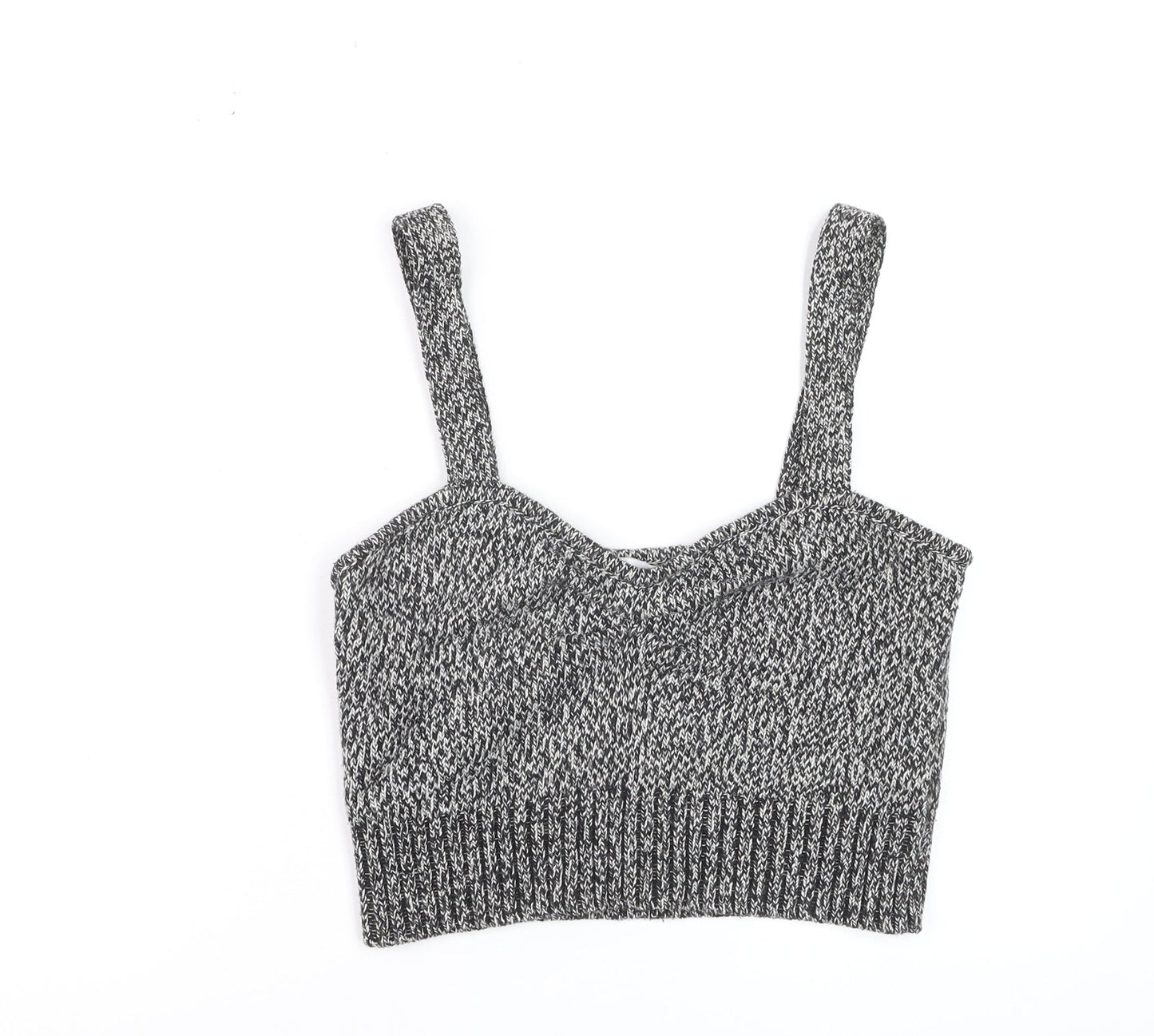Zara Womens Grey Knit Cropped Tank Top L Slim Fit