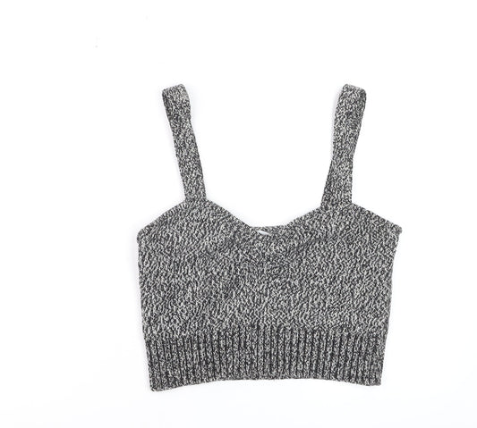 Zara Womens Grey Knit Cropped Tank Top L Slim Fit
