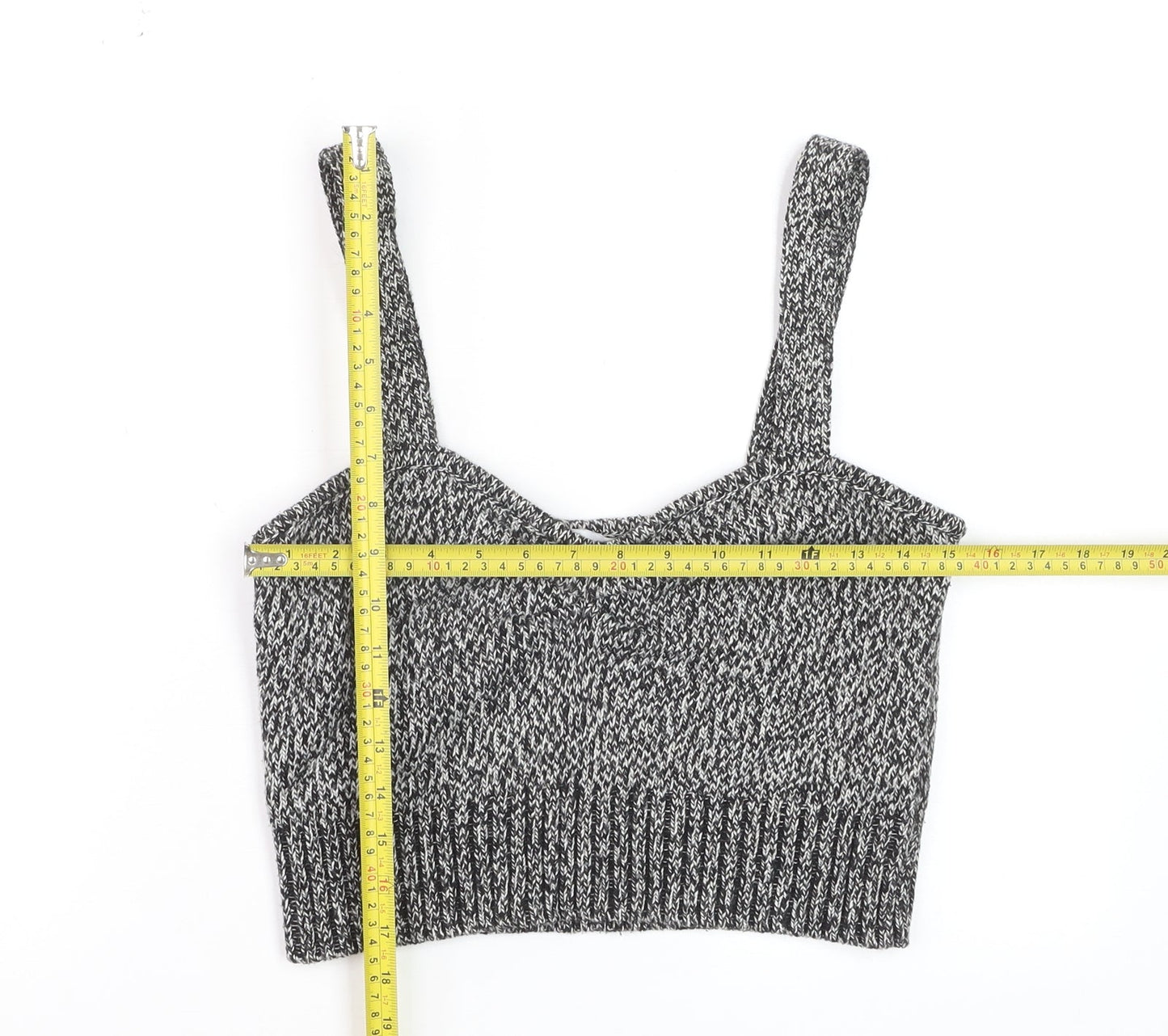 Zara Womens Grey Knit Cropped Tank Top L Slim Fit