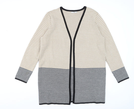 Tu Women’s Beige Black Cardigan Size 14 Knit Long Sleeve Open Front