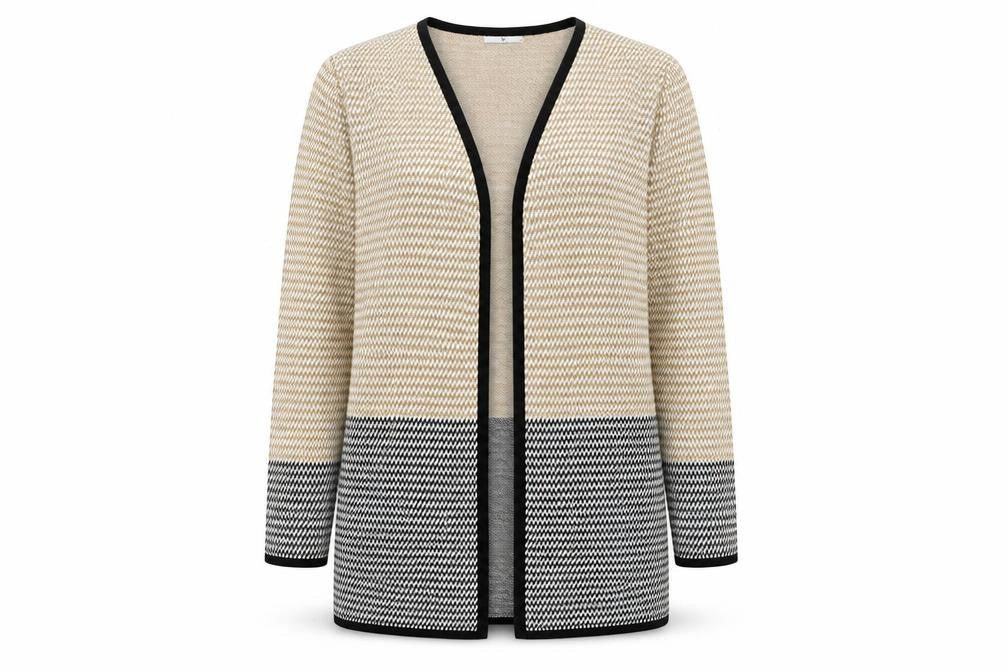Tu Women’s Beige Black Cardigan Size 14 Knit Long Sleeve Open Front