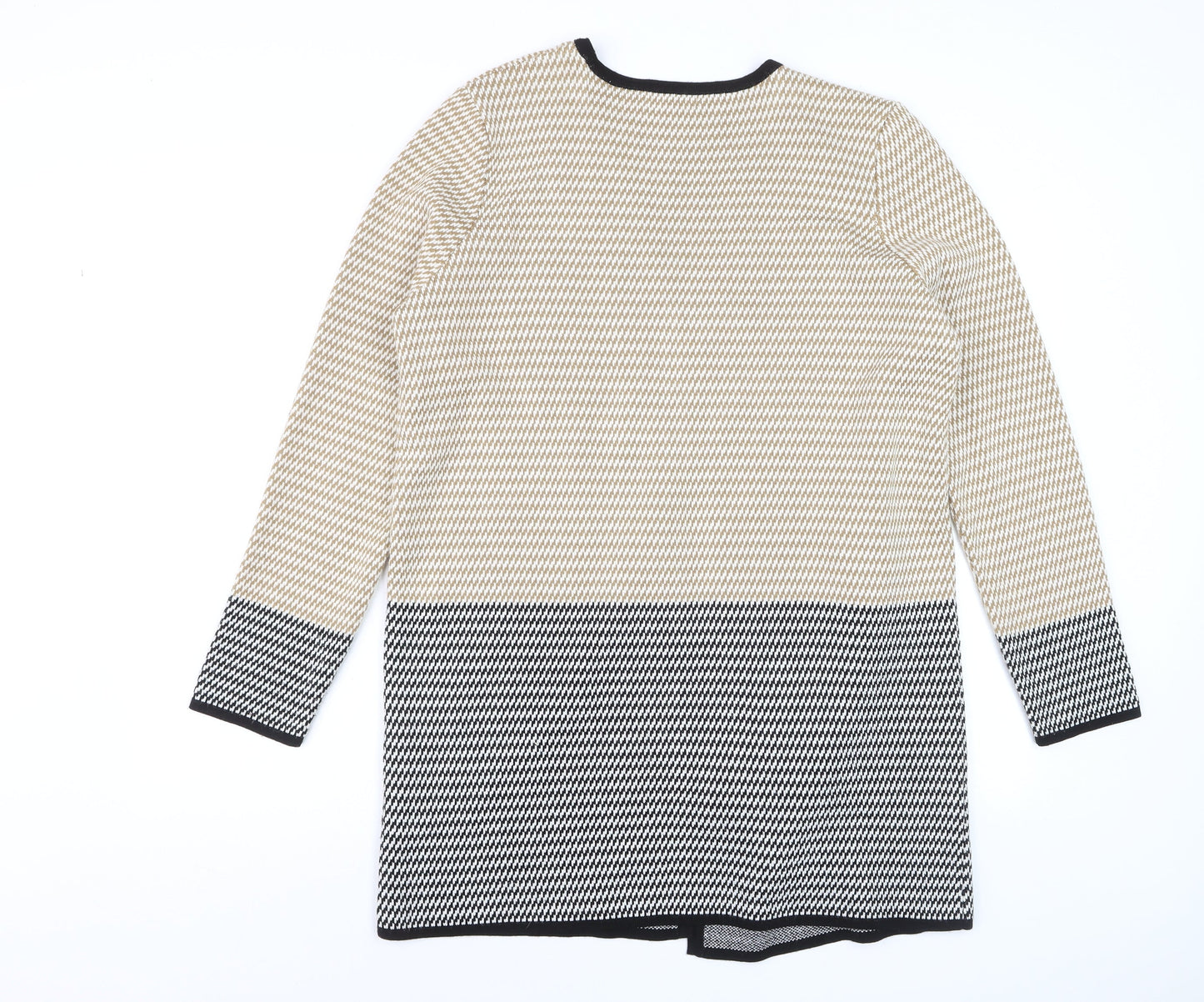 Tu Women’s Beige Black Cardigan Size 14 Knit Long Sleeve Open Front