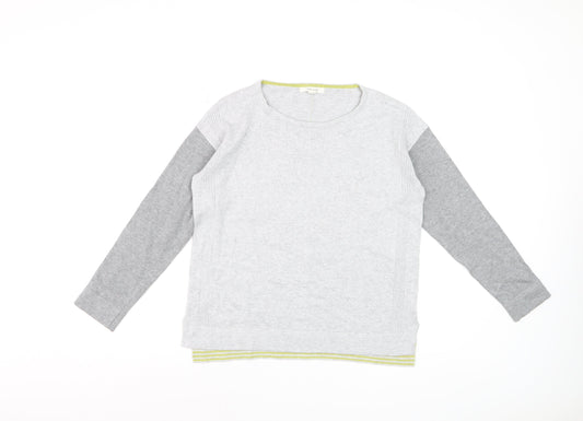 White Stuff Women's Grey Pullover Jumper UK 10 Cotton Blend Long Sleeve Knit