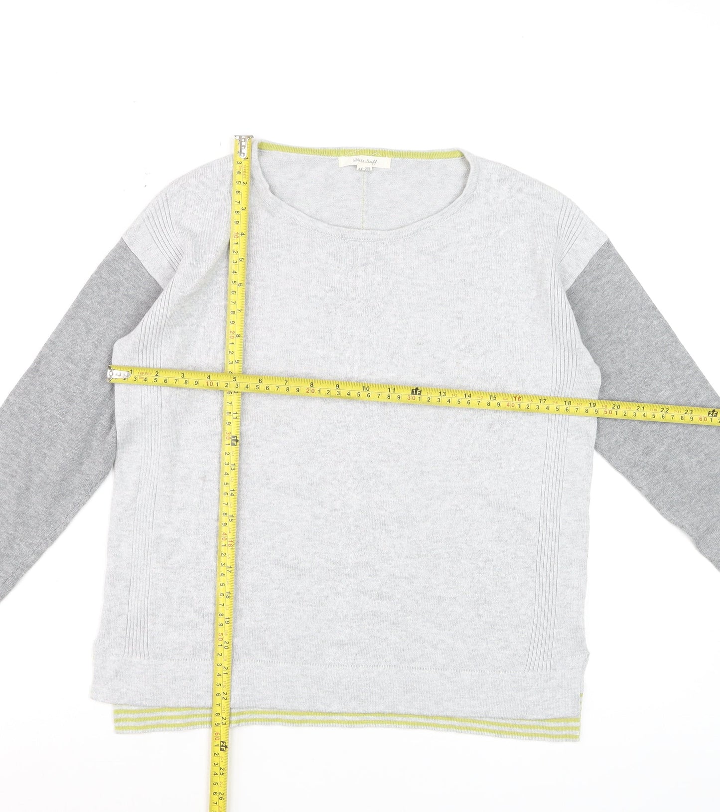 White Stuff Women's Grey Pullover Jumper UK 10 Cotton Blend Long Sleeve Knit
