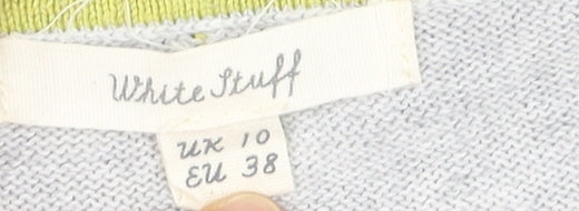 White Stuff Women's Grey Pullover Jumper UK 10 Cotton Blend Long Sleeve Knit