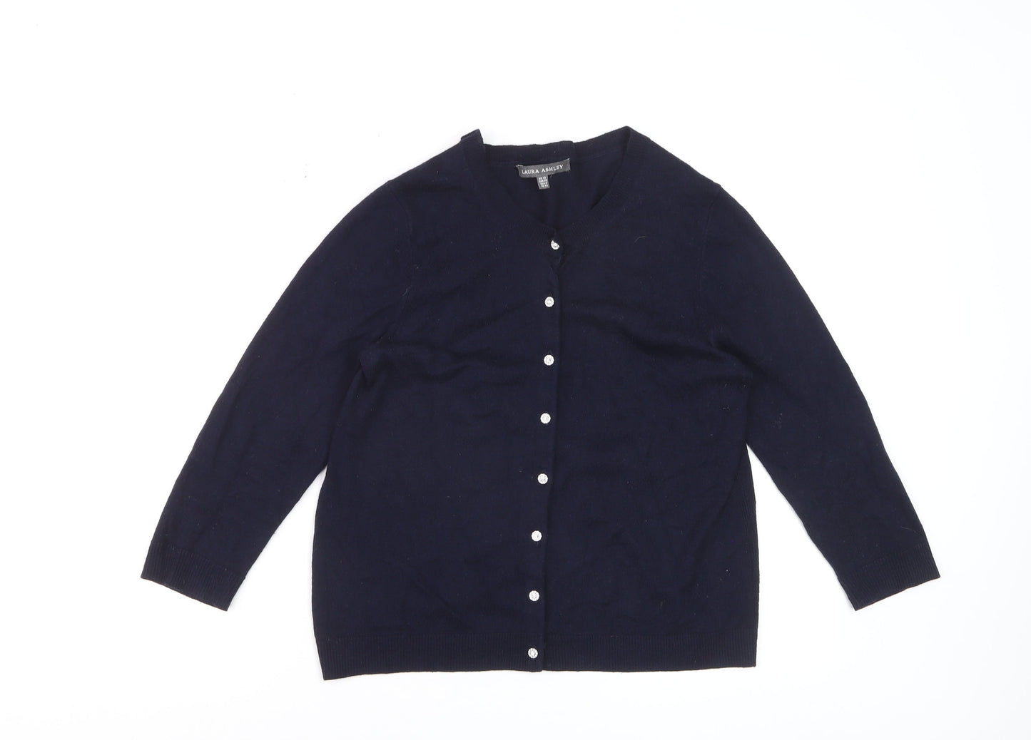 Laura Ashley Women's Blue Wool Blend Crew Neck Cardigan UK 12