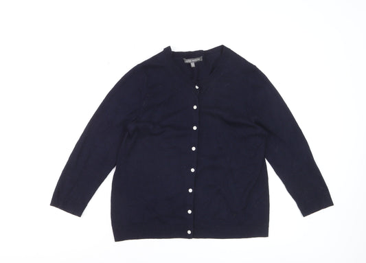 Laura Ashley Women's Blue Wool Blend Crew Neck Cardigan UK 12