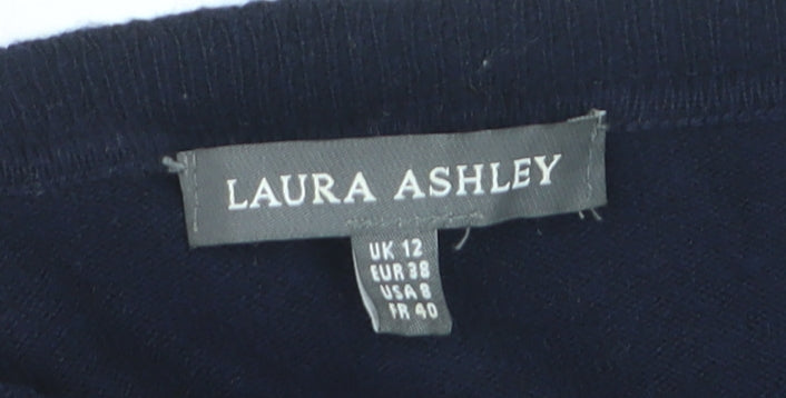 Laura Ashley Women's Blue Wool Blend Crew Neck Cardigan UK 12