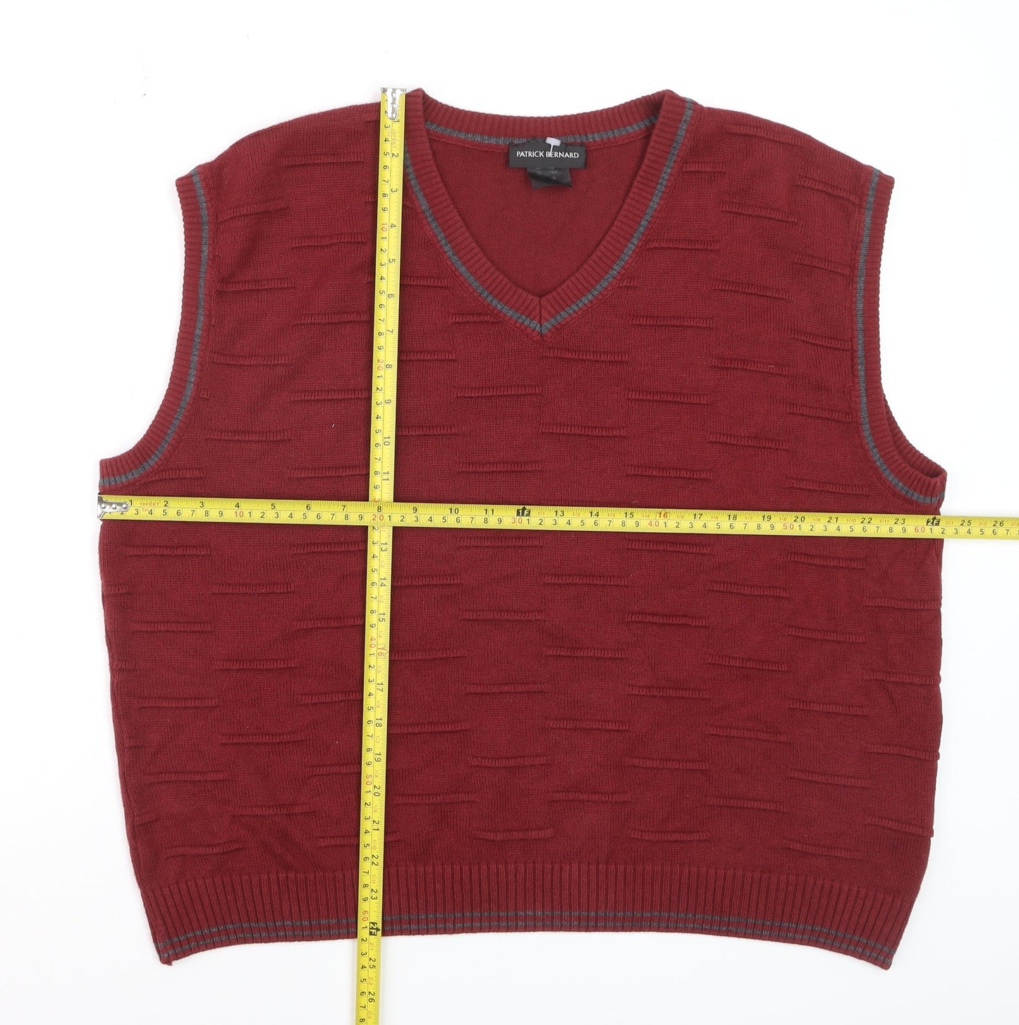 Patrick Bernard Men's Red V-Neck Sleeveless Knit Vest Jumper Size L