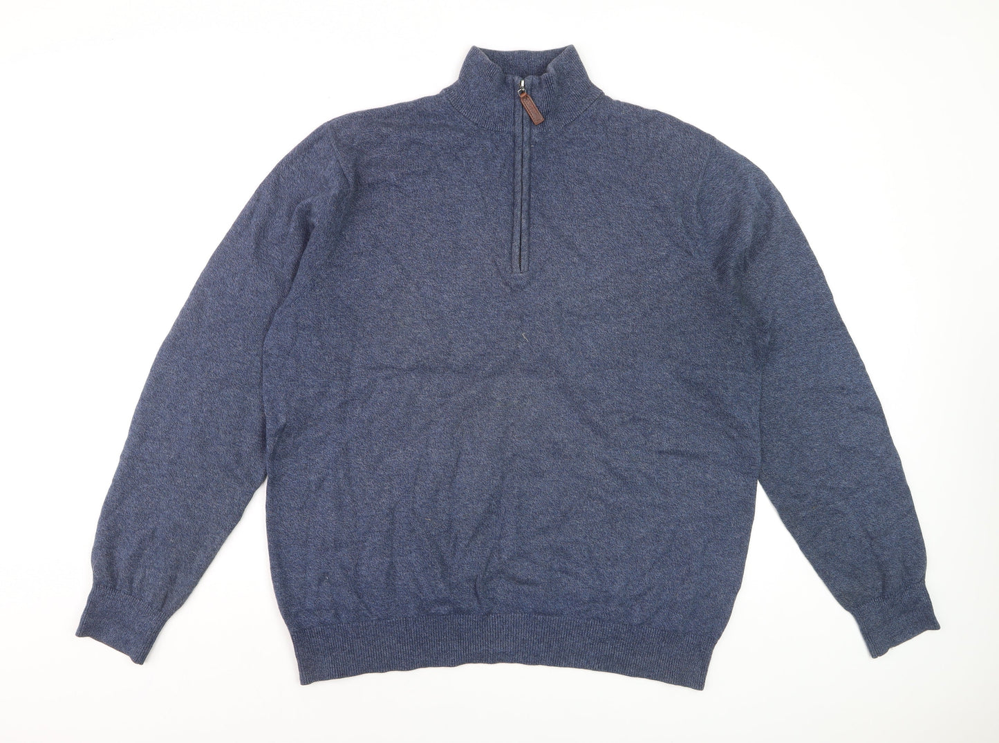 Schöffel Men Blue XL Cotton Cashmere 1/4 Zip Knit Sweatshirt