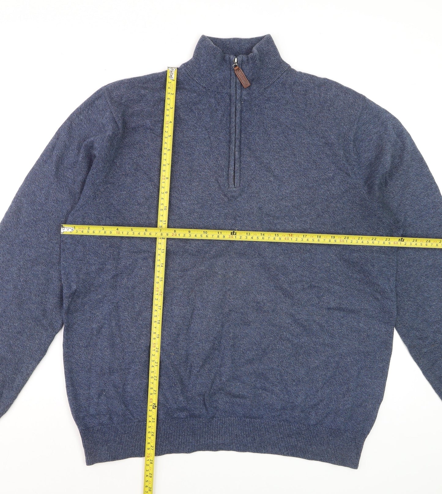 Schöffel Men Blue XL Cotton Cashmere 1/4 Zip Knit Sweatshirt