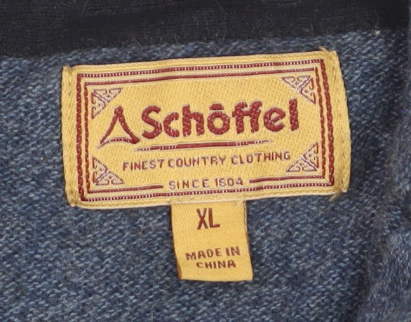 Schöffel Men Blue XL Cotton Cashmere 1/4 Zip Knit Sweatshirt